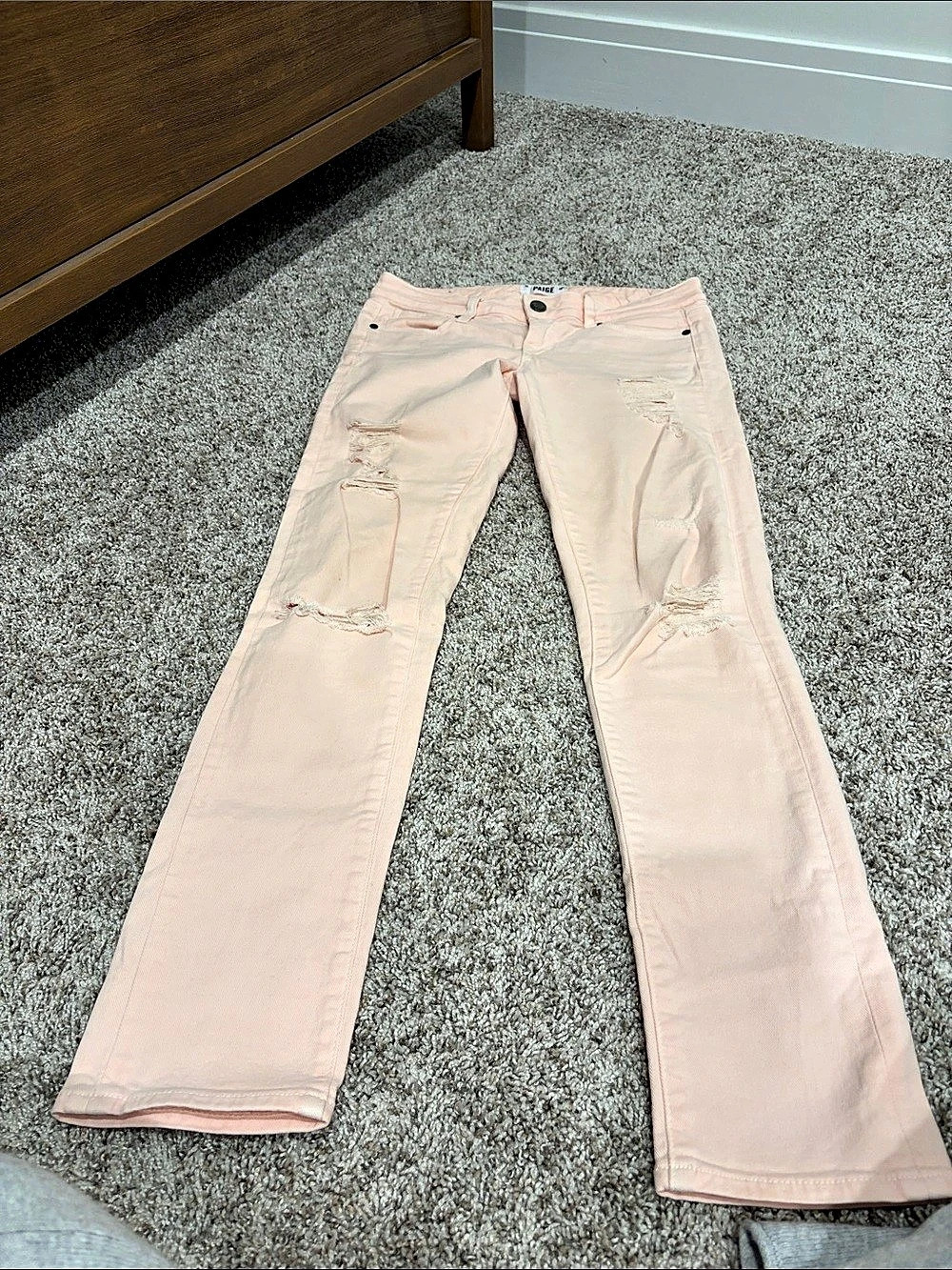 PAIGE Skyline Ankle Peg Distressed Skinny Jeans in Pink Waist 25
